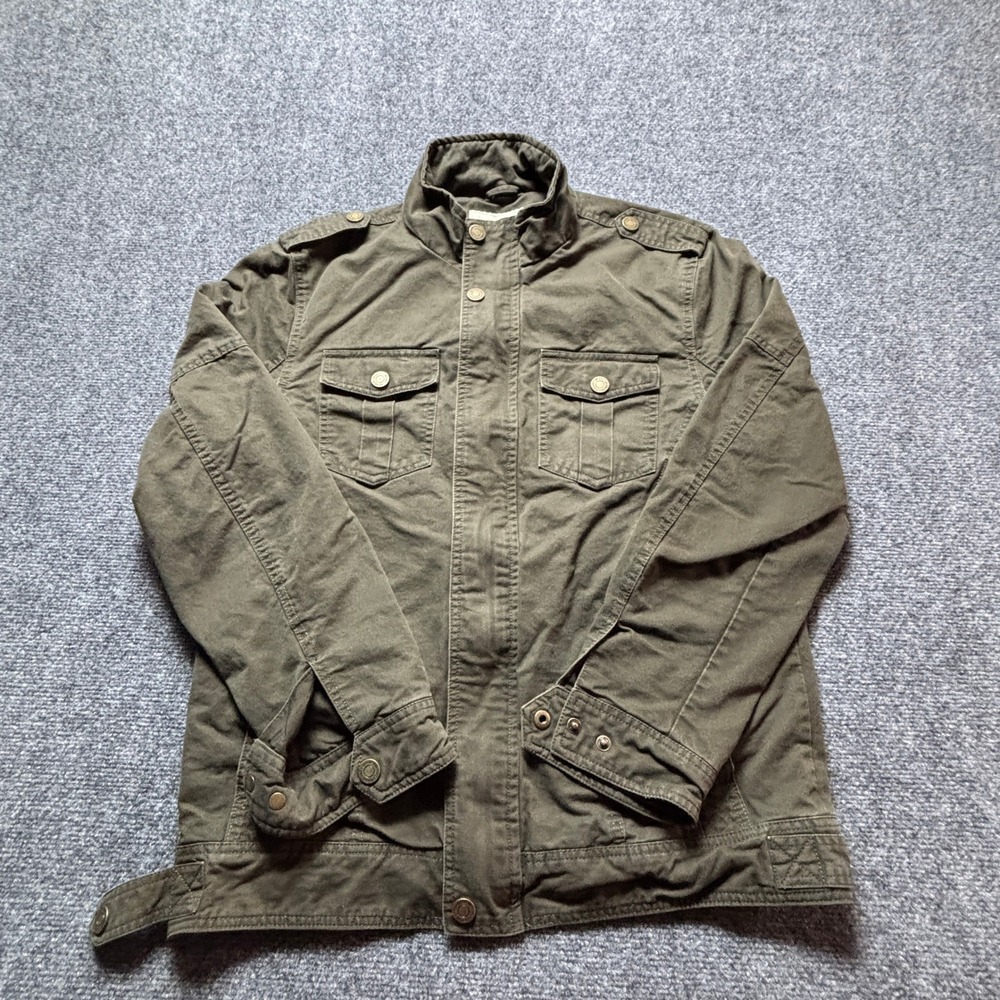 Wenven Mens Military Field Jacket Olive Green Cotton Utility Coat Size L